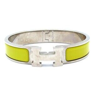 Hermès Clic H Bangle Silver Yellow Hardware Patent Leather